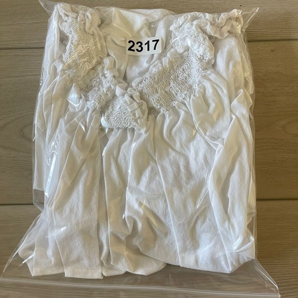 Touche Me White Smocked Off Shoulder Short Sleeve High Low Hem Dress Top - Picture 8 of 8